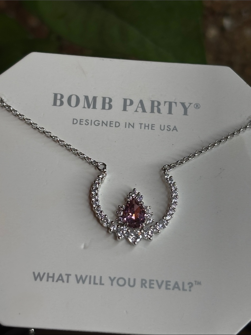 925 Sterling Silver Necklace with Pinkish  Crystal Pendant